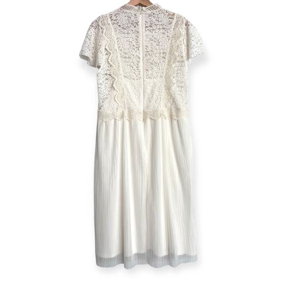 Feather Bone Anthropologie Ivory High Neck Lace And Crepe Midi Dress Women's 14 - Picture 2 of 11